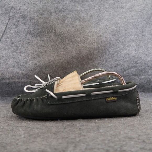 Cabelas Shoes Womens 9 Slippers Moccasin Slip On Comfort Loungewear Leather Grey - Picture 4 of 14